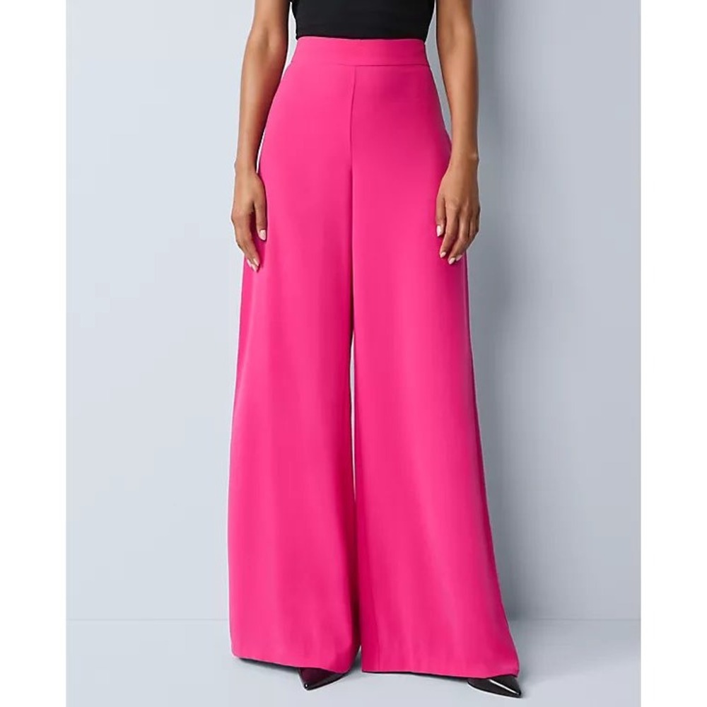Ann Taylor Womens Hot Pink High Rise Wide Leg Trousers Dress Pants 6 857589